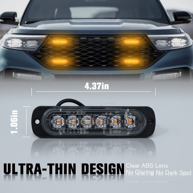 DIBMS LED Strobe Warning Lights, 8x Amber Yellow LED Strobe Warning Emergency Flashing Light Caution Construction Hazard Light Bar For Car Truck Van Off Road Vehicle ATV SUV Surface Mount - Image 2